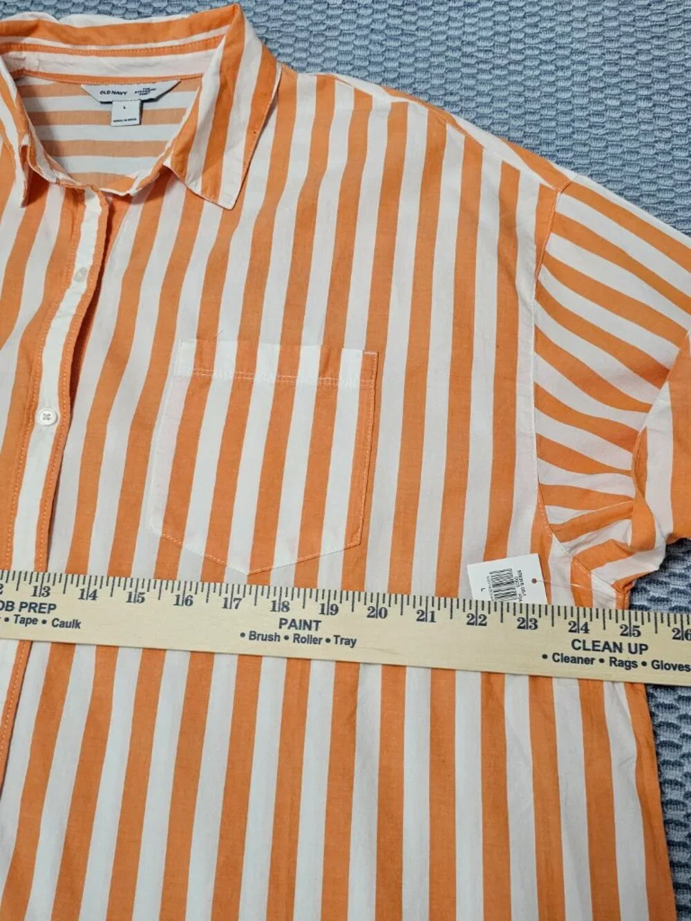 NWT Old Navy The Boyfriend Shirt Orange White Striped Button Down Women's Size L - Picture 5 of 6